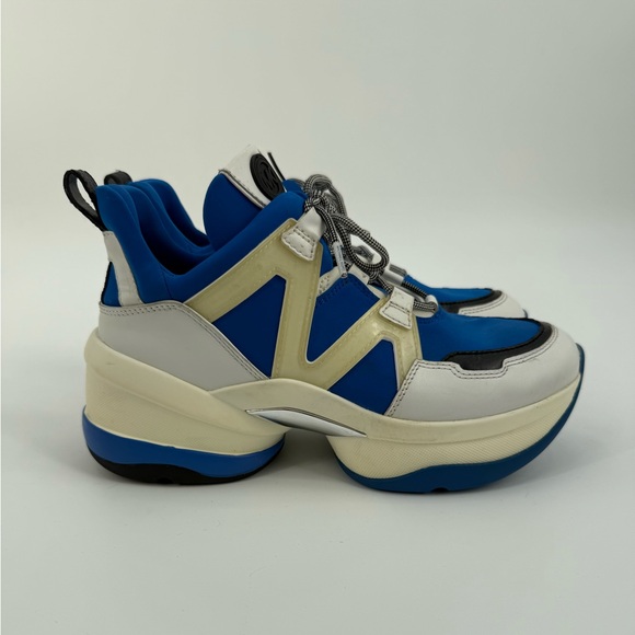 Michael Kors Olympia Trainer Sneakers Blue White Chunky Lace-Up Fashion Sneakers - Picture 12 of 16